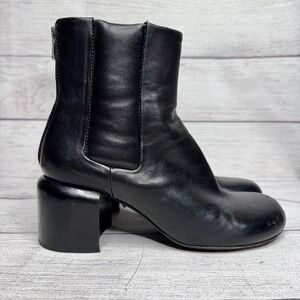 Officine Creative Black Leather Zip Ankle Boots Block Heel Made in Italy Size 38